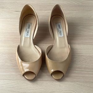 Authentic Jimmy Choo patent kitten peep toe heel